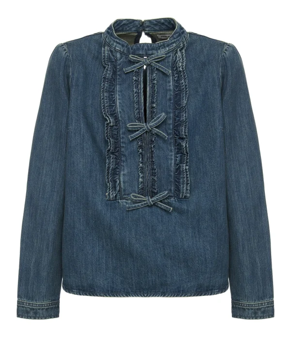 Le moins cher 😀 SELF PORTRAIT Blouse Volants Denim Bleu ⌛ a Prix Discount 1