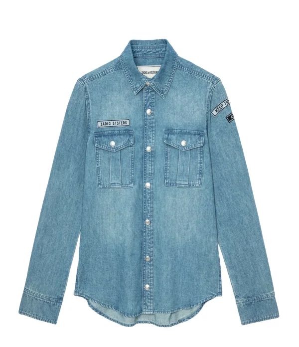 Bon marché 🧨 ZADIG & VOLTAIRE Chemise This Coton Denim Bleu Clair 🧨 Large choix en ligne 1