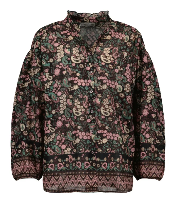 Le moins cher 😀 ANTIK BATIK Blouse Helena Coton Vert Rose ✔️ magasin france 1