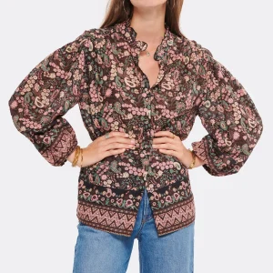 Le moins cher 😀 ANTIK BATIK Blouse Helena Coton Vert Rose ✔️ magasin france 12