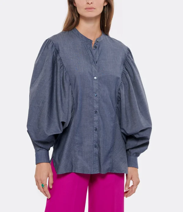 SOLDES TOUT À Promo 🌟 MOMONI Chemise Betulla Coton Bleu 🎉 4