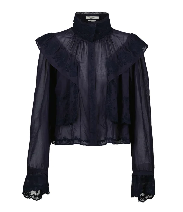 beauté Meilleure vente 🌟 ISABEL MARANT ÉTOILE Blouse Lelmon Coton Dentelle Bleu Nuit 🎁 1