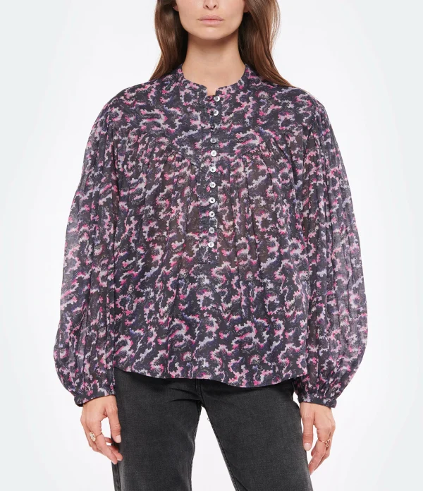 Bon marché 😍 ISABEL MARANT ÉTOILE Blouse Salika Coton Organique Noir Délavé 👏 Neuve avec étiquette 4