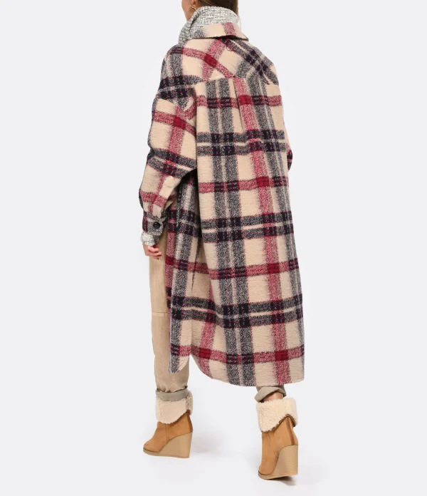 Sortie 🌟 ISABEL MARANT ÉTOILE Manteau Fontizi Laine Bordeaux Écru 👍 prix pas cher 5